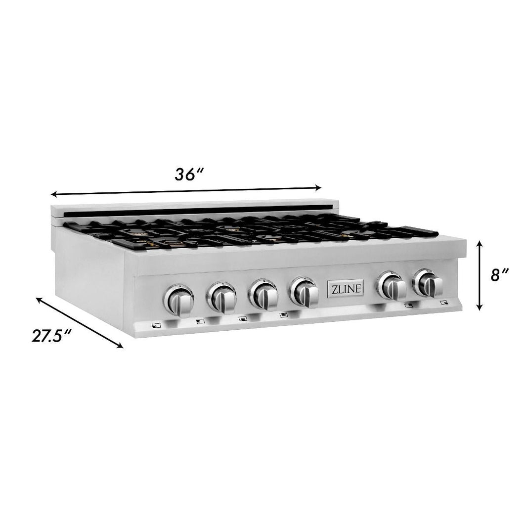 ZLINE 36-Inch Porcelain Gas Stovetop with 6 Gas Brass Burners (RT-BR-36)