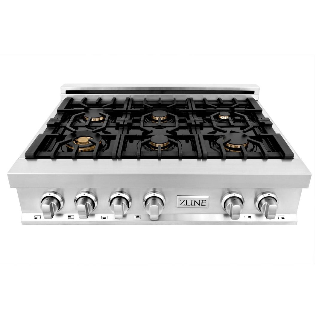 ZLINE 36-Inch Porcelain Gas Stovetop with 6 Gas Brass Burners (RT-BR-36)