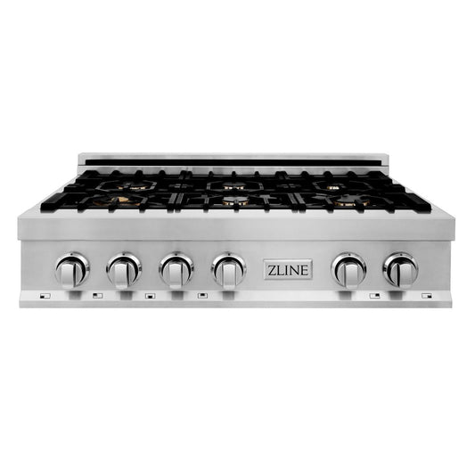 ZLINE 36-Inch Porcelain Gas Stovetop with 6 Gas Brass Burners (RT-BR-36)