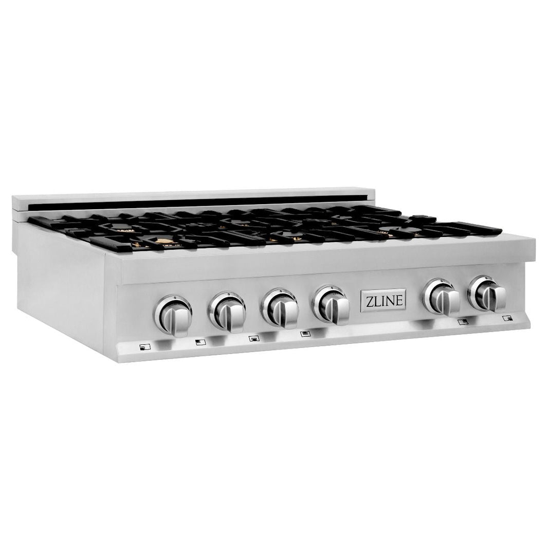 ZLINE 36-Inch Porcelain Gas Stovetop with 6 Gas Brass Burners (RT-BR-36)