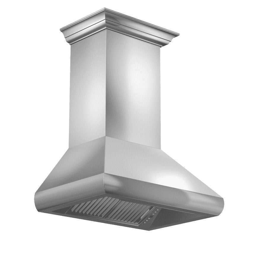 ZLINE 36-Inch Professional Convertible Vent Wall Mount Range Hood in Stainless Steel with Crown Molding (587CRN-36)