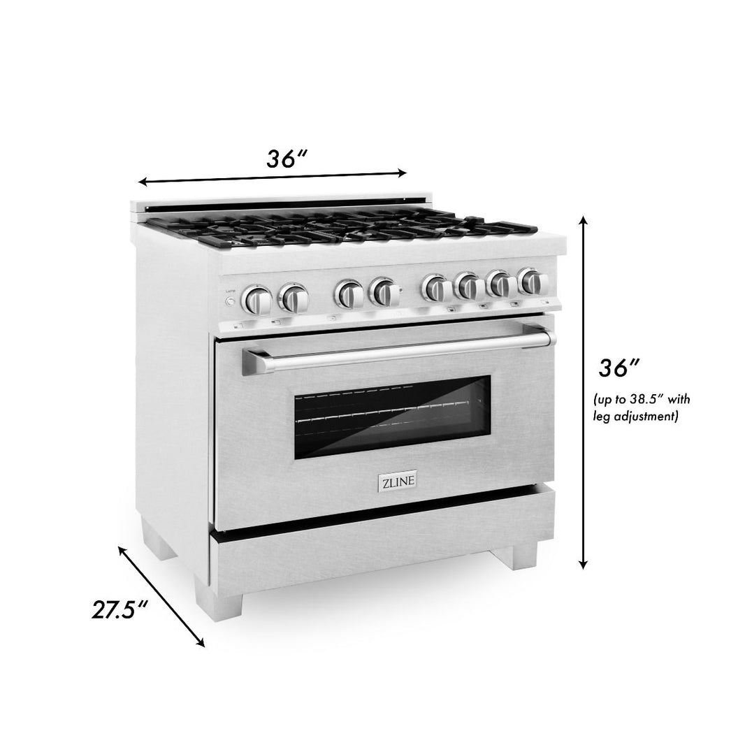 ZLINE 36-Inch Professional Dual Fuel Range in DuraSnow Stainless (RAS-SN-36)