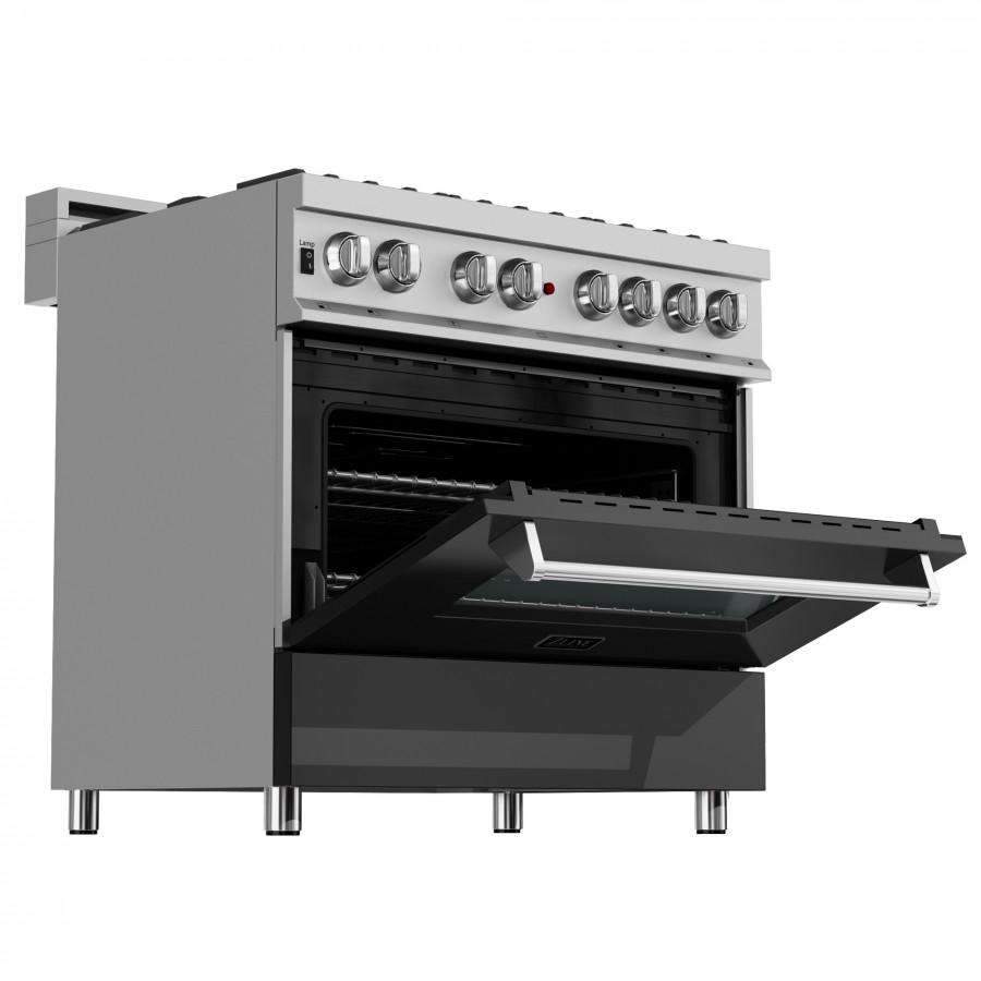 ZLINE 36-Inch Professional Dual Fuel Range in DuraSnow Stainless with Black Matte Door (RAS-BLM-36)