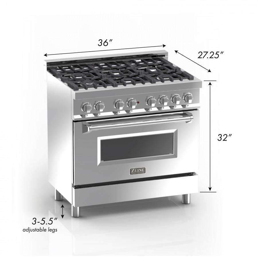 ZLINE 36-Inch Professional Dual Fuel Range in DuraSnow Stainless with Black Matte Door (RAS-BLM-36)