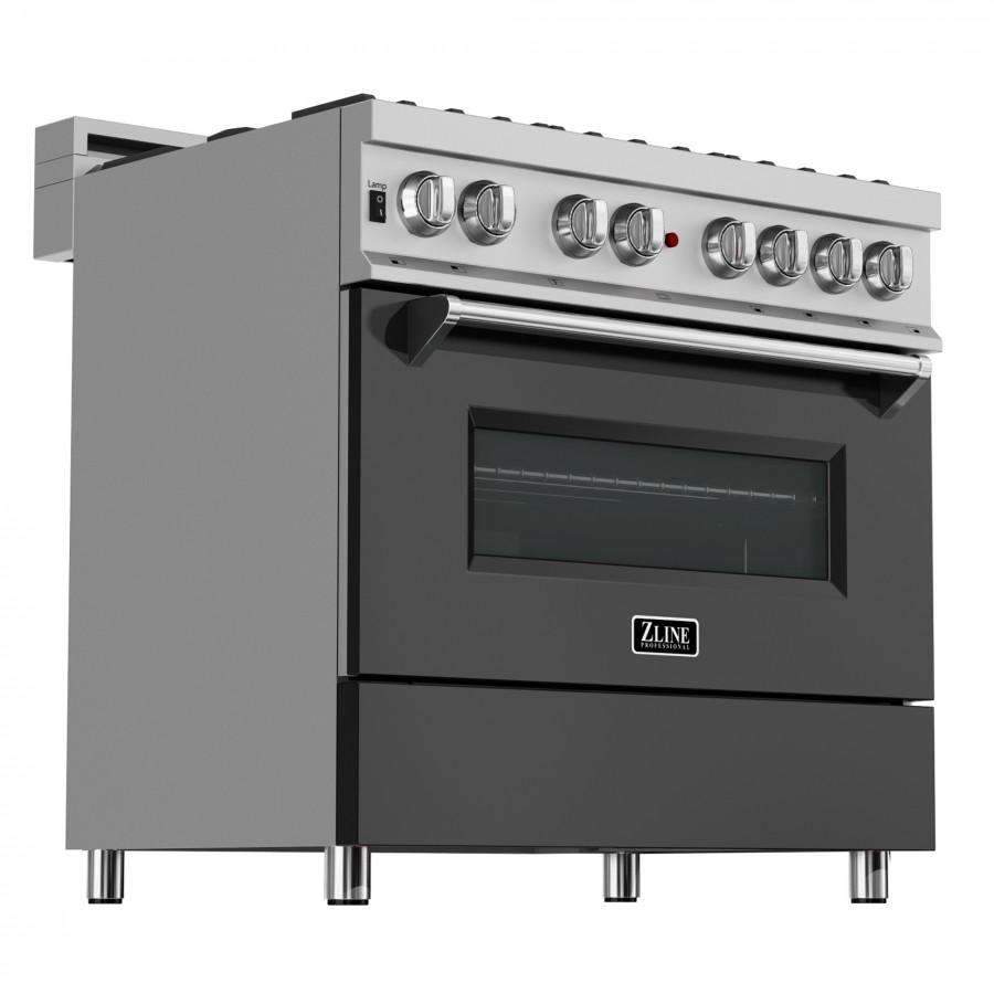 ZLINE 36-Inch Professional Dual Fuel Range in DuraSnow Stainless with Black Matte Door (RAS-BLM-36)