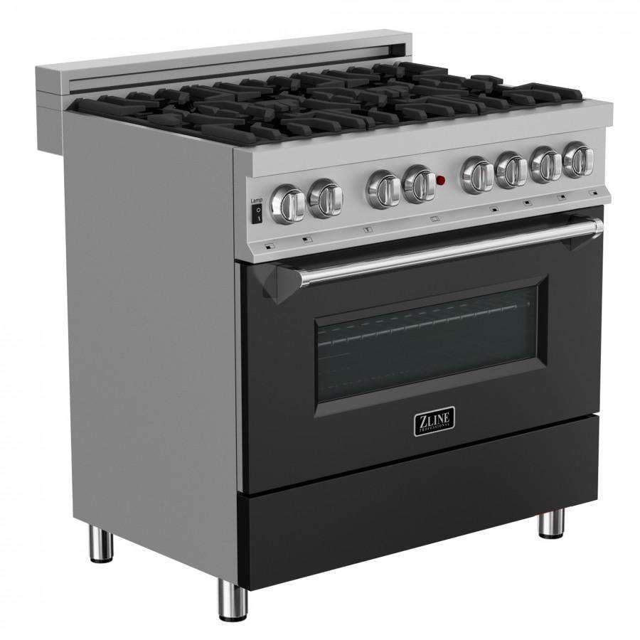 ZLINE 36-Inch Professional Dual Fuel Range in DuraSnow Stainless with Black Matte Door (RAS-BLM-36)