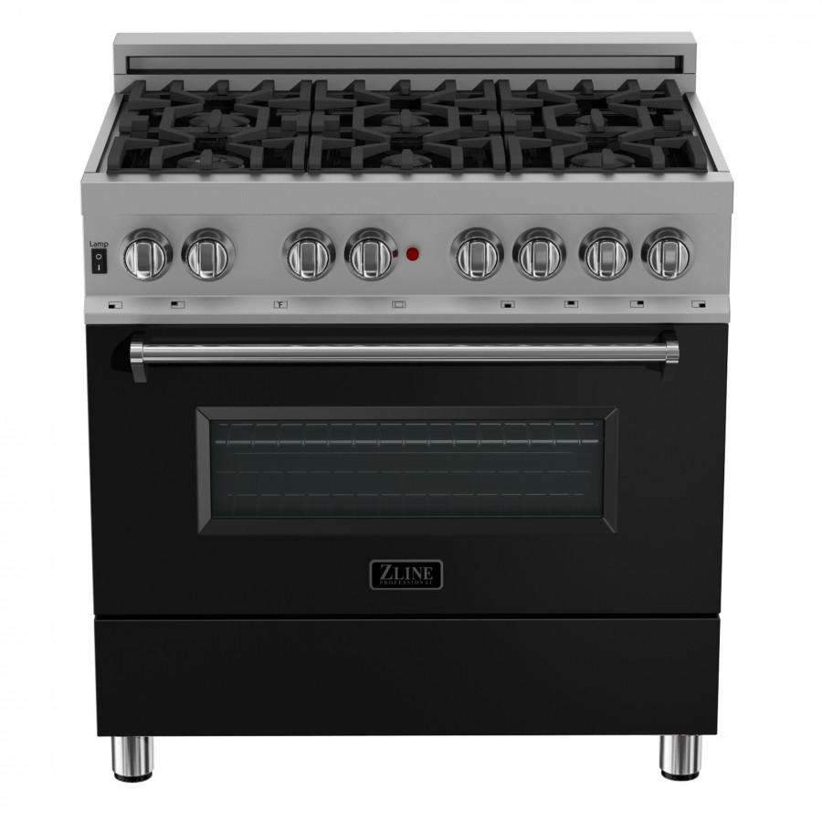 ZLINE 36-Inch Professional Dual Fuel Range in DuraSnow Stainless with Black Matte Door (RAS-BLM-36)