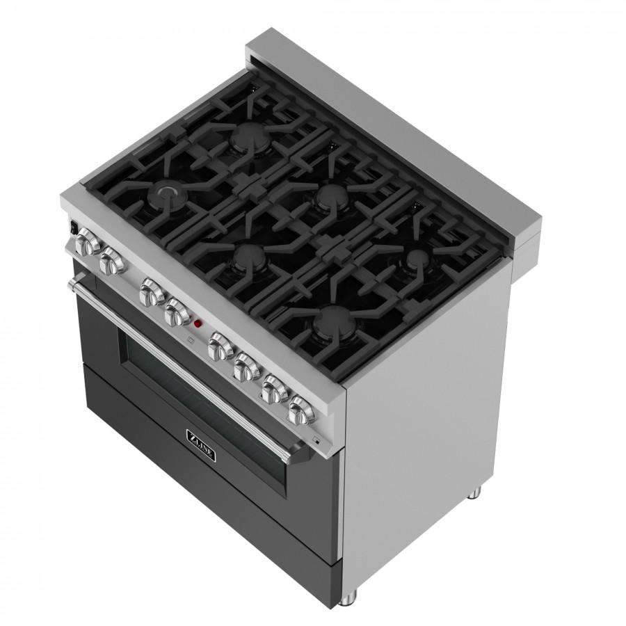 ZLINE 36-Inch Professional Dual Fuel Range in DuraSnow Stainless with Black Matte Door (RAS-BLM-36)