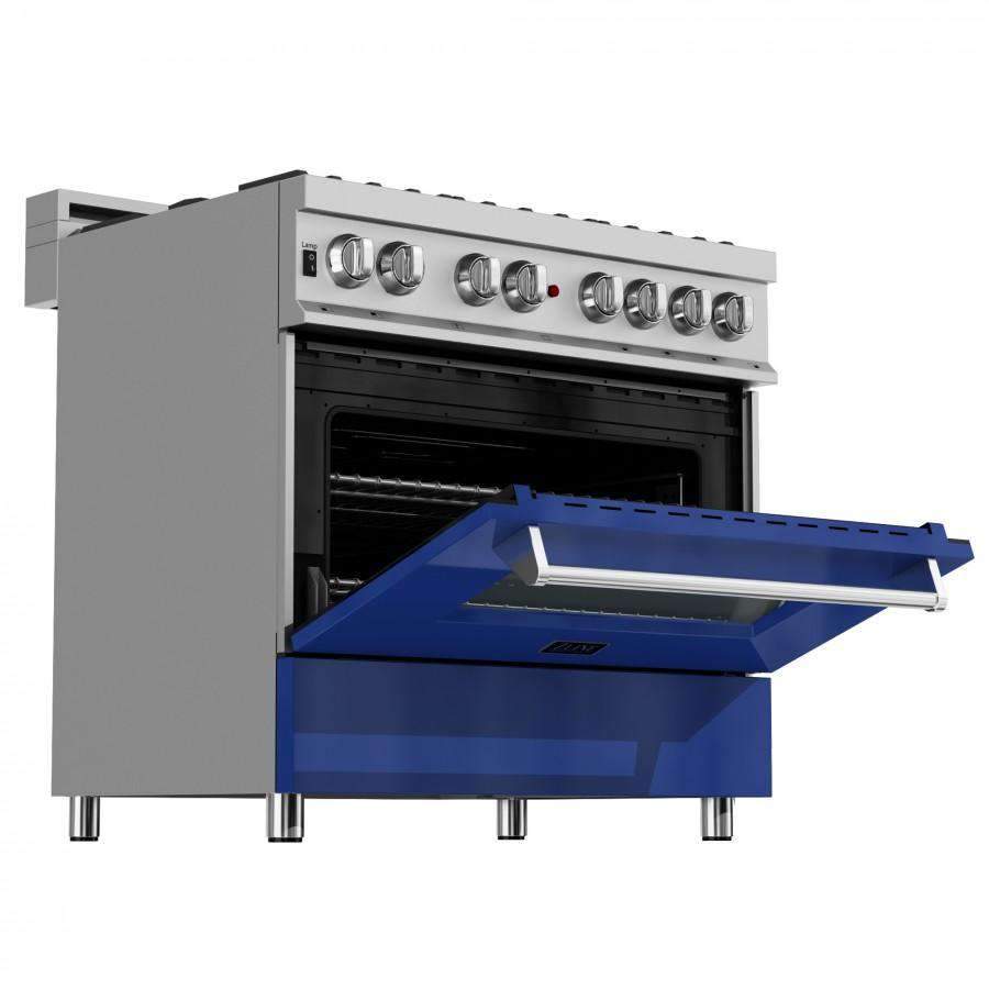 ZLINE 36-Inch Professional Dual Fuel Range in DuraSnow Stainless with Blue Gloss Door (RAS-BG-36)