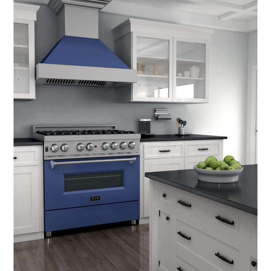 ZLINE 36-Inch Professional Dual Fuel Range in DuraSnow Stainless with Blue Matte Door (RAS-BM-36)