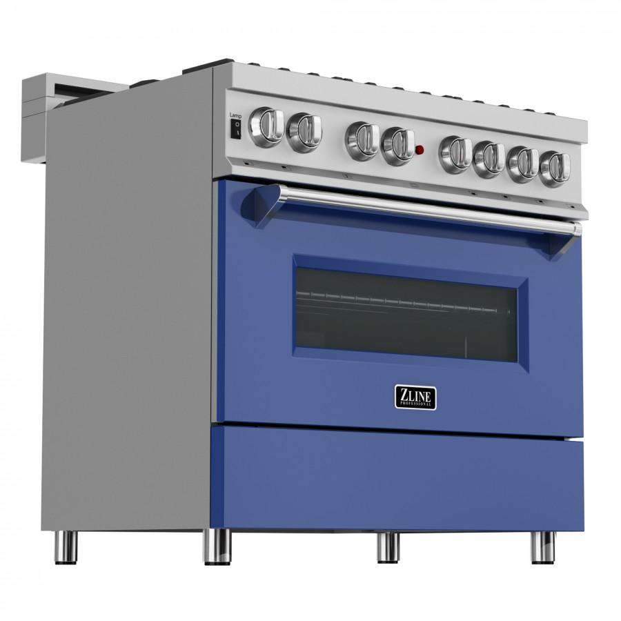 ZLINE 36-Inch Professional Dual Fuel Range in DuraSnow Stainless with Blue Matte Door (RAS-BM-36)