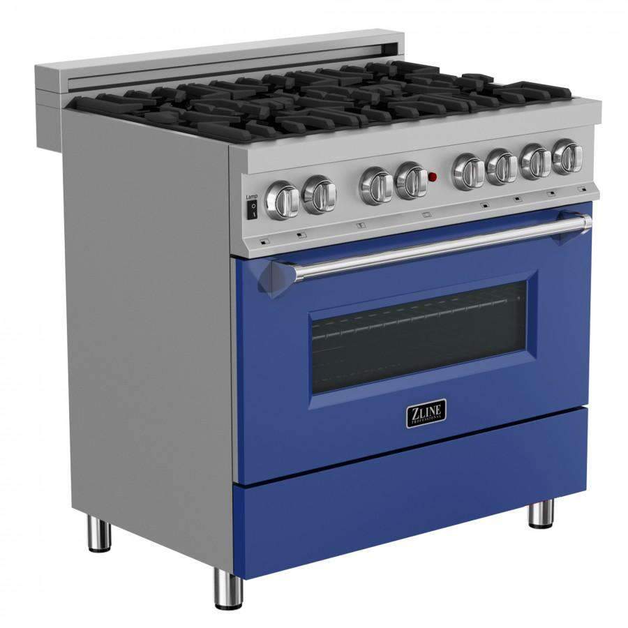 ZLINE 36-Inch Professional Dual Fuel Range in DuraSnow Stainless with Blue Matte Door (RAS-BM-36)