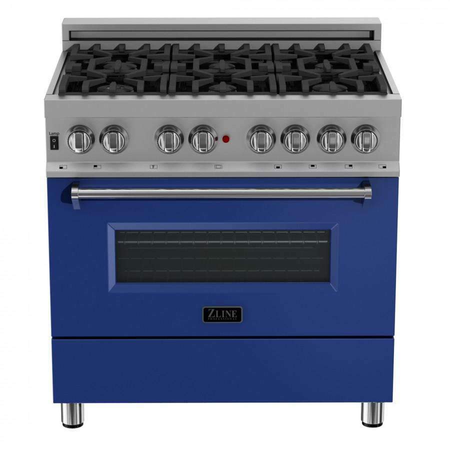 ZLINE 36-Inch Professional Dual Fuel Range in DuraSnow Stainless with Blue Matte Door (RAS-BM-36)