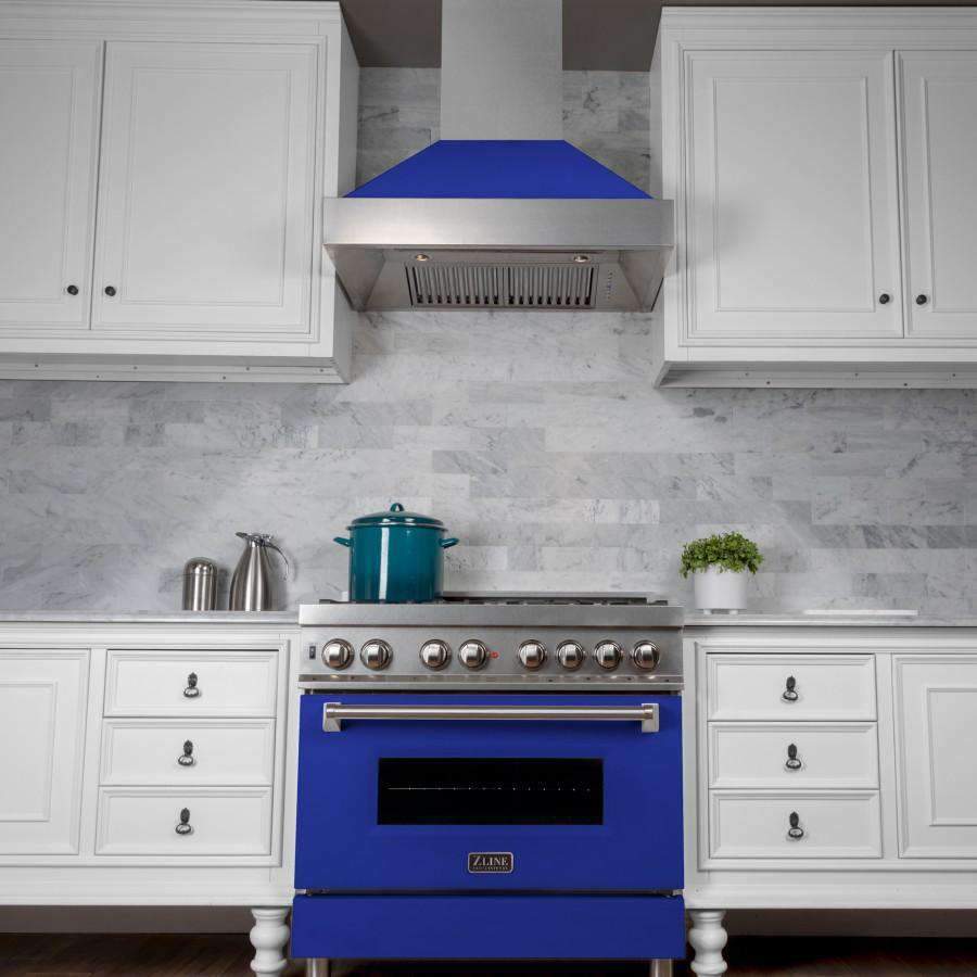 ZLINE 36-Inch Professional Dual Fuel Range in DuraSnow Stainless with Blue Matte Door (RAS-BM-36)