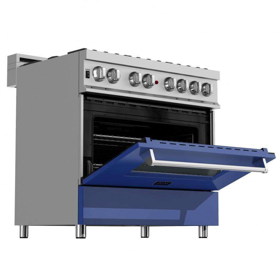 ZLINE 36-Inch Professional Dual Fuel Range in DuraSnow Stainless with Blue Matte Door (RAS-BM-36)