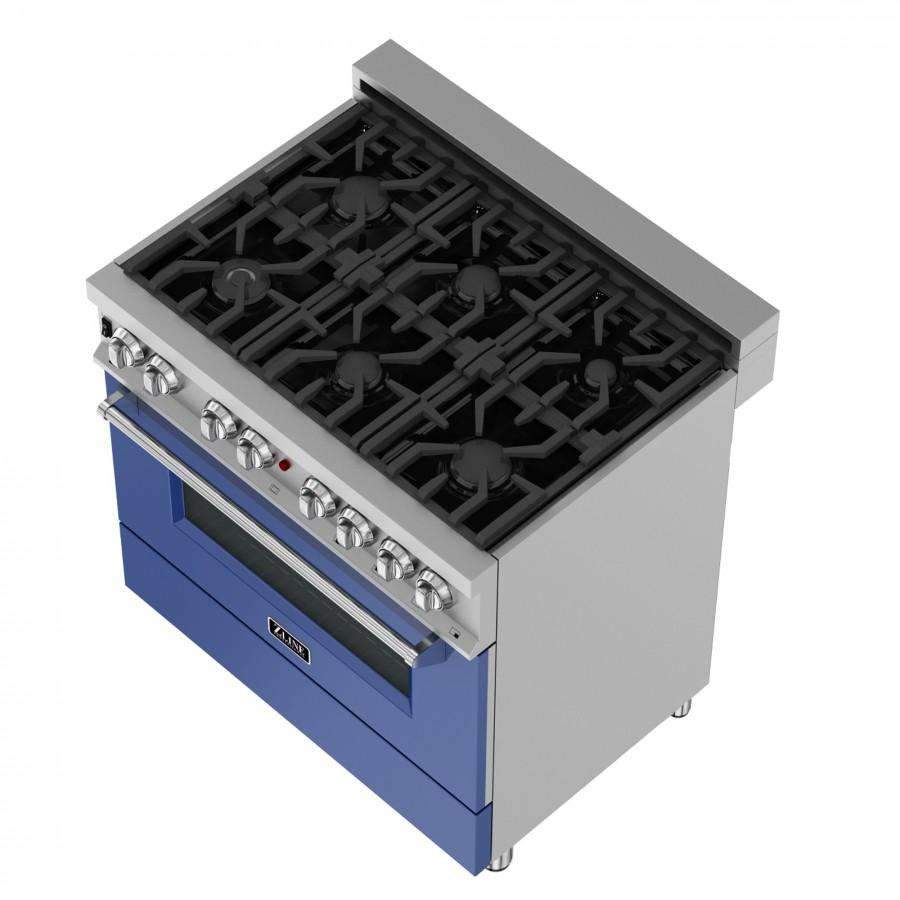 ZLINE 36-Inch Professional Dual Fuel Range in DuraSnow Stainless with Blue Matte Door (RAS-BM-36)