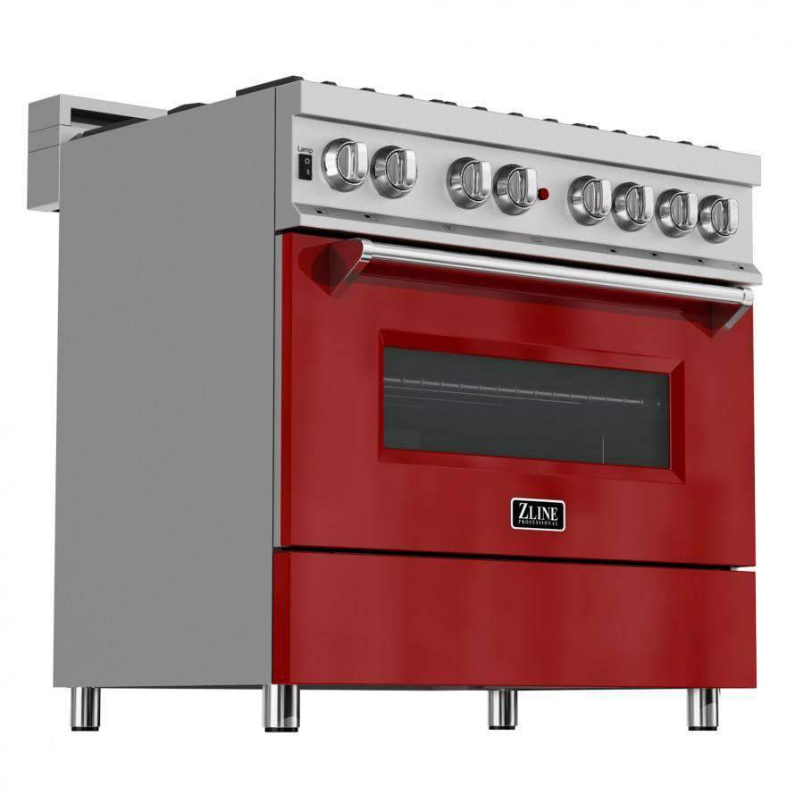 ZLINE 36-Inch Dual Fuel Range, Gas Cooktop and Electric Oven, in DuraSnow Stainless with Red Gloss Door (RAS-RG-36)