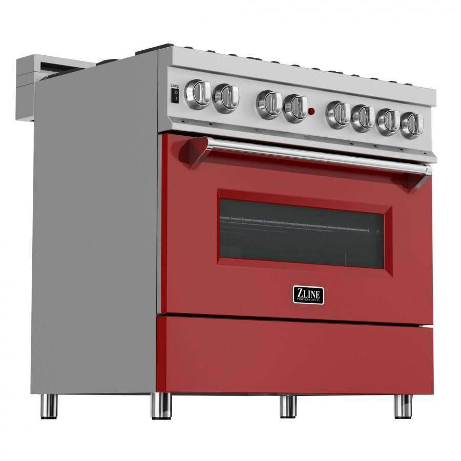 ZLINE 36-Inch Professional Dual Fuel Range in DuraSnow Stainless with Red Matte Door (RAS-RM-36)