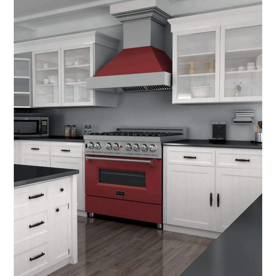 ZLINE 36-Inch Professional Dual Fuel Range in DuraSnow Stainless with Red Matte Door (RAS-RM-36)