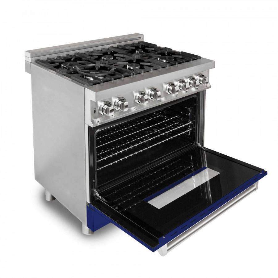 ZLINE 36-Inch Professional Dual Fuel Range with Blue Gloss Door (RA-BG-36)