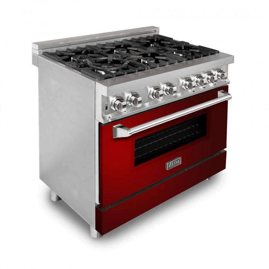 ZLINE 36-Inch Professional Dual Fuel Range with Red Gloss Door (RA-RG-36)