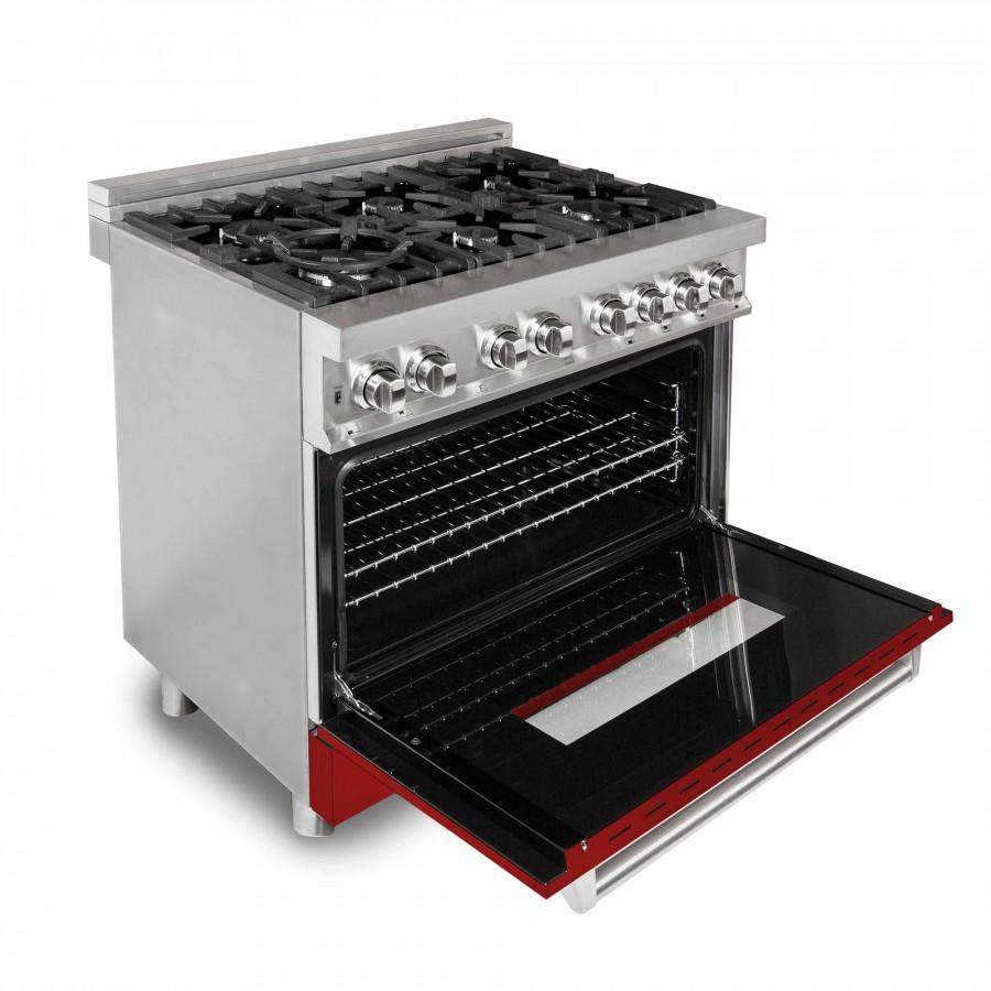 ZLINE 36-Inch Professional Dual Fuel Range with Red Gloss Door (RA-RG-36)