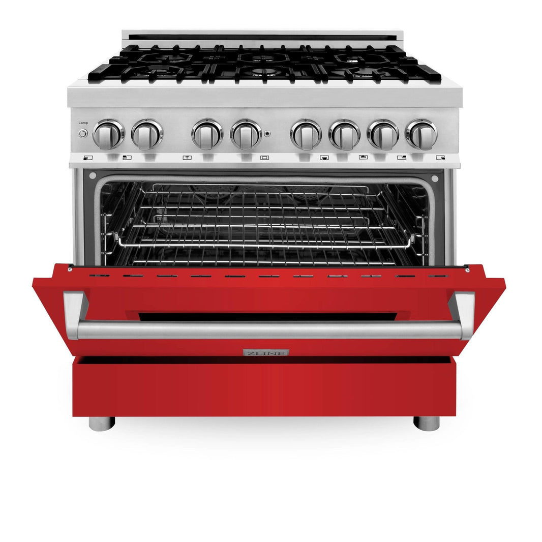 ZLINE 36-Inch Professional Dual Fuel Range with Red Matte Door (RA-RM-36)