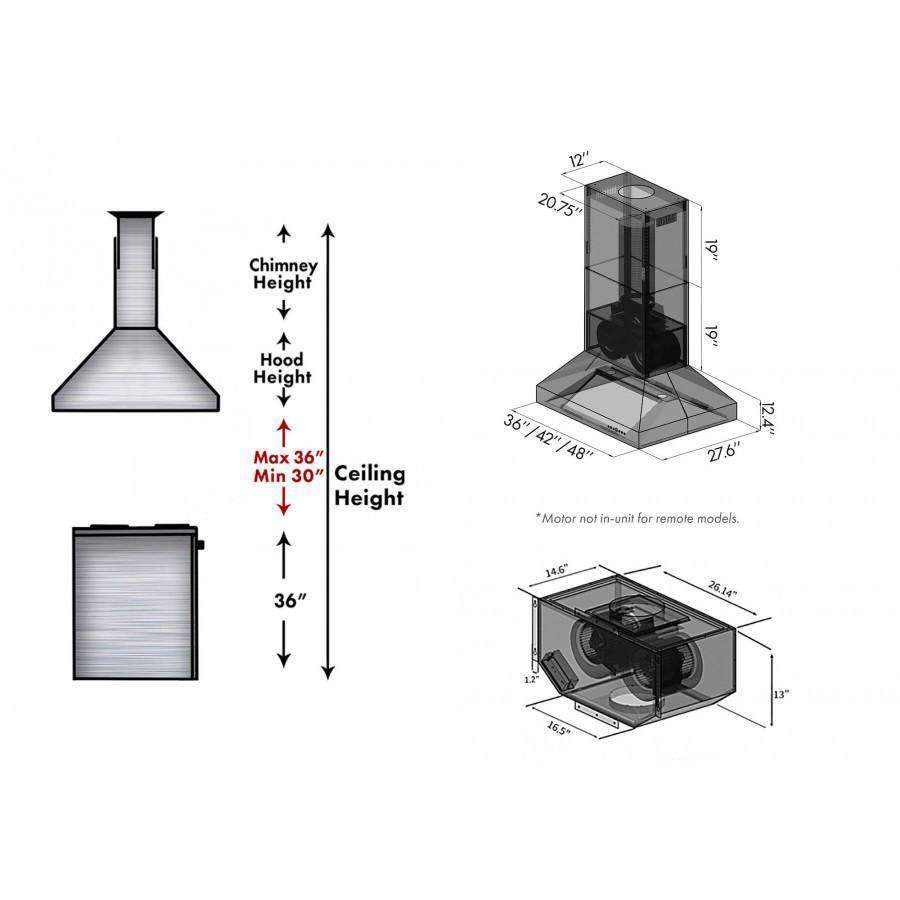 ZLINE 36-Inch Remote Dual Blower Stainless Island Range Hood with 700 CFM Motor (697i-RD-36)