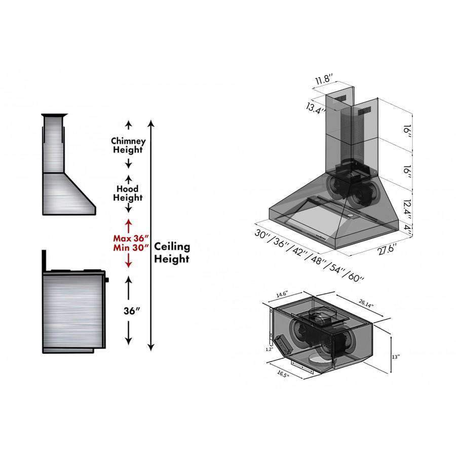 ZLINE 36-Inch Remote Dual Blower Stainless Wall Range Hood with 700 CFM Motor (697-RD-36)