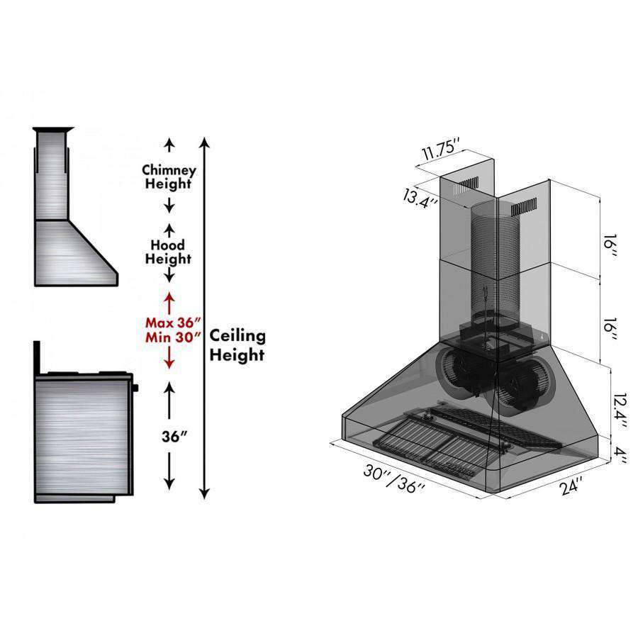 ZLINE 36-Inch Stainless Steel Wall Range Hood with 700 CFM Motor (9667-36)