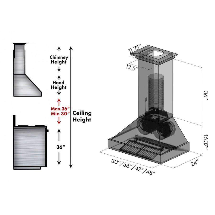 ZLINE 36-Inch Stainless Wall Range Hood with 700 CFM Motor (655-4SSSS-36)