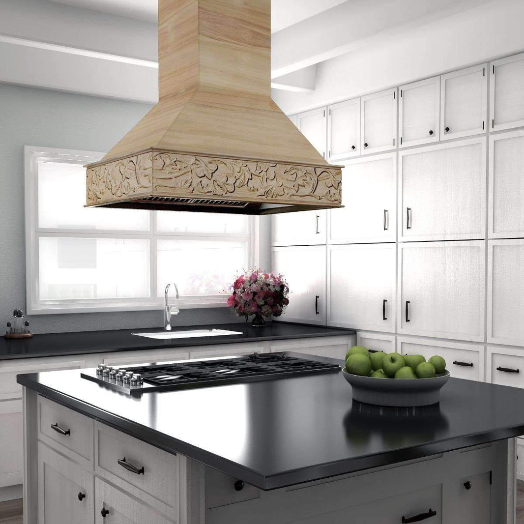 ZLINE 36-Inch Unfinished Wooden Island Mount Range Hood with 700 CFM Motor (9373UF-36)