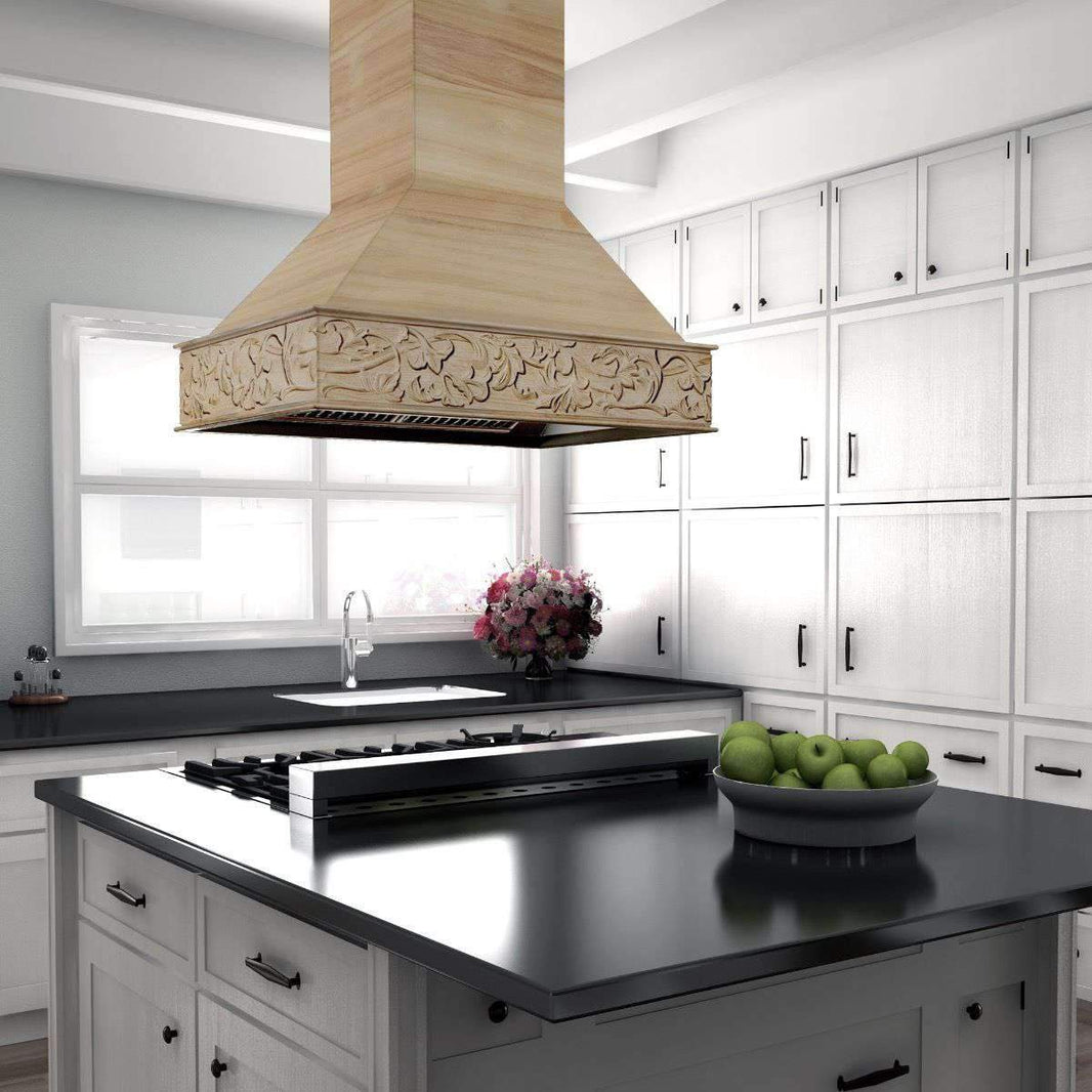 ZLINE 36-Inch Unfinished Wooden Island Mount Range Hood with 700 CFM Motor (9373UF-36)