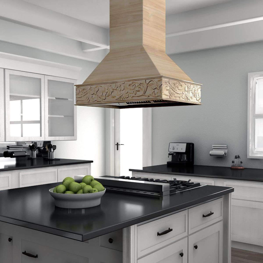 ZLINE 36-Inch Unfinished Wooden Island Mount Range Hood with 700 CFM Motor (9373UF-36)