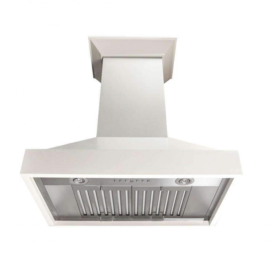 ZLINE 36-Inch Wooden Wall Mount Range Hood in White with Crown Molding (KBTT-36)