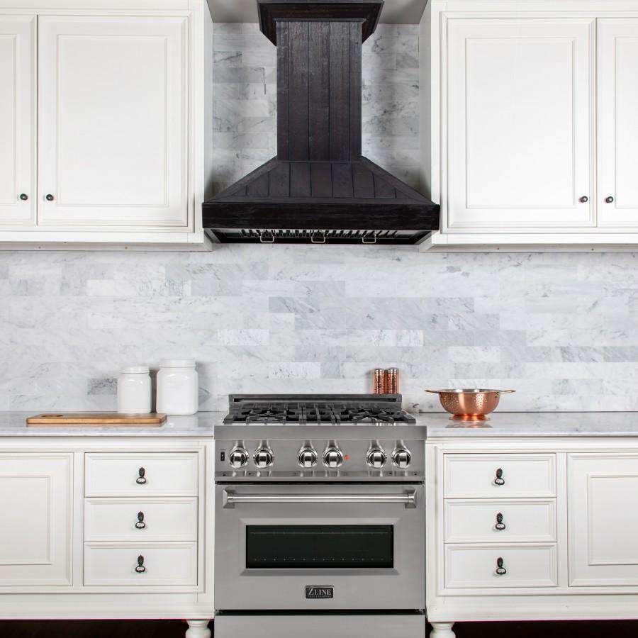 ZLINE 36-Inch Wooden Wall Range Hood, Rustic Dark and Crown Molding (KPDD-36)