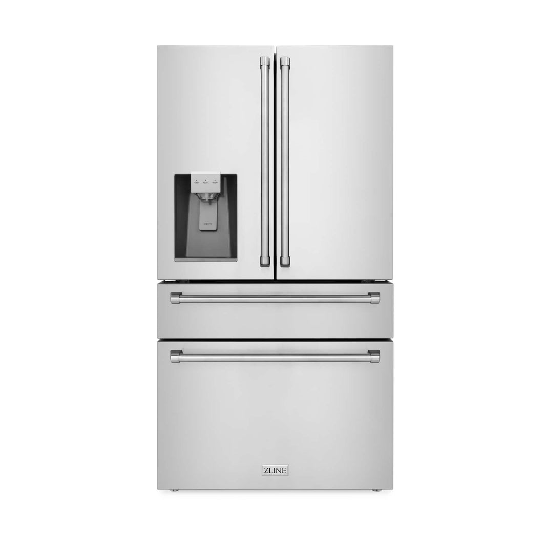 ZLINE 4-Piece Appliance Package - 30" Dual Fuel Range, 36" Refrigerator with Water Dispenser, Tall Tub Dishwasher, & Over-the-Range Microwave in Stainless Steel (4KPRW-RAOTRH30-DWV)