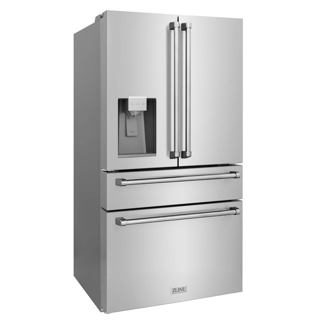 ZLINE 4-Piece Appliance Package - 30" Rangetop, 30” Double Wall Oven, 36” Refrigerator with Water Dispenser, and Convertible Wall Mount Hood in Stainless Steel (4KPRW-RTRH30-AWD)