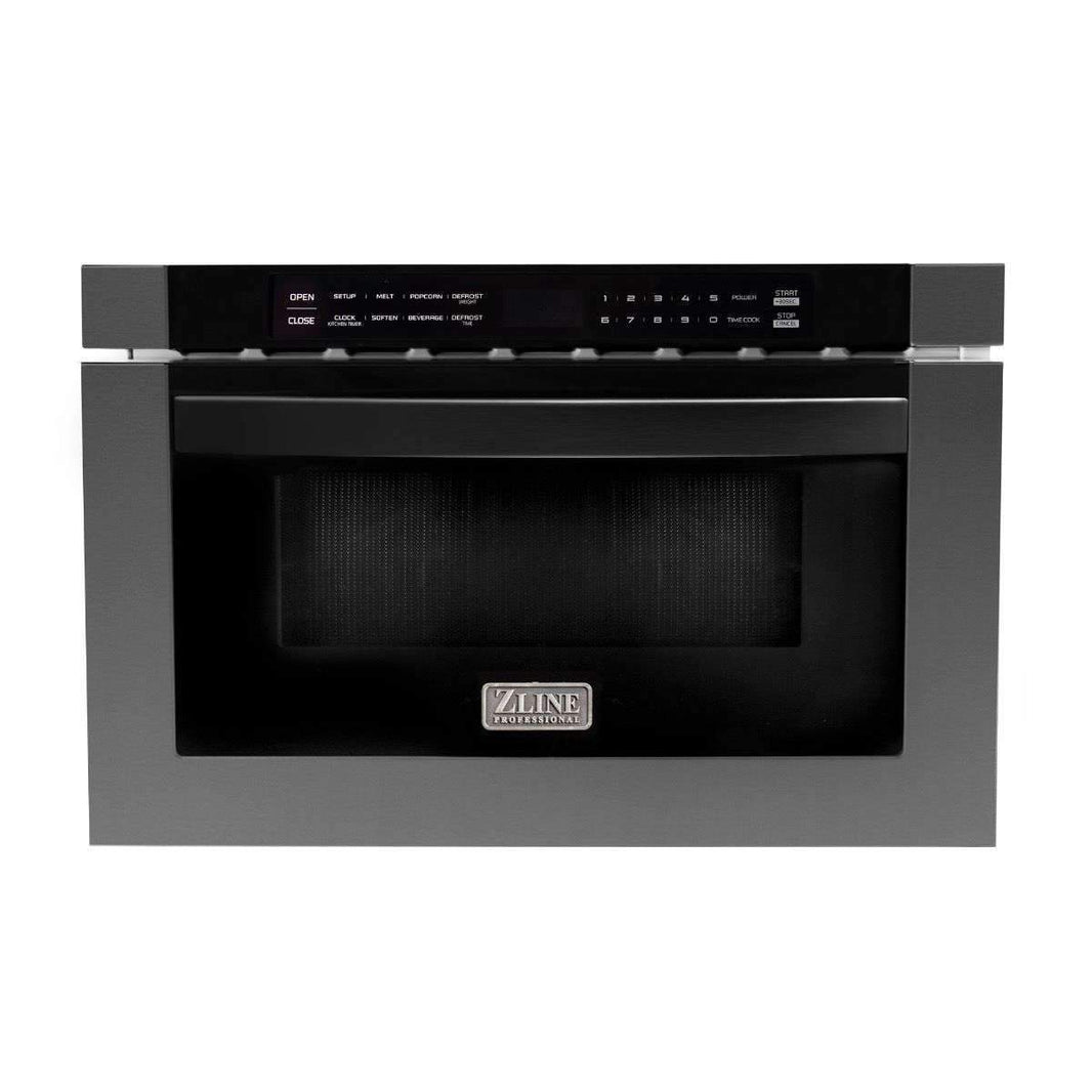 ZLINE 4-Piece Appliance Package - 48-inch Dual Fuel Range with Brass Burners, Dishwasher, Microwave Drawer & Convertible Wall Mount Hood in Black Stainless Steel (4KP-RABRH48-MWDW)