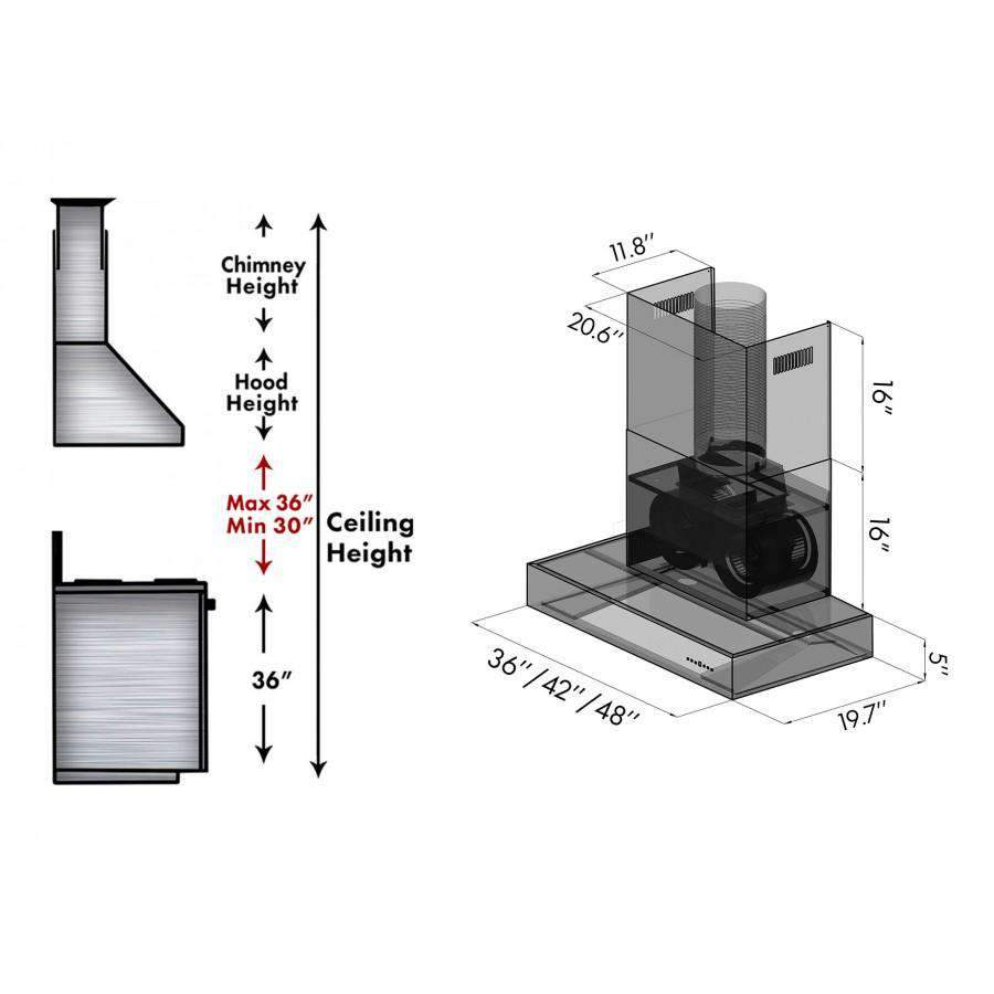 ZLINE 42-Inch Ducted Professional Wall Mount Range Hood in Stainless Steel (KECOM-42)