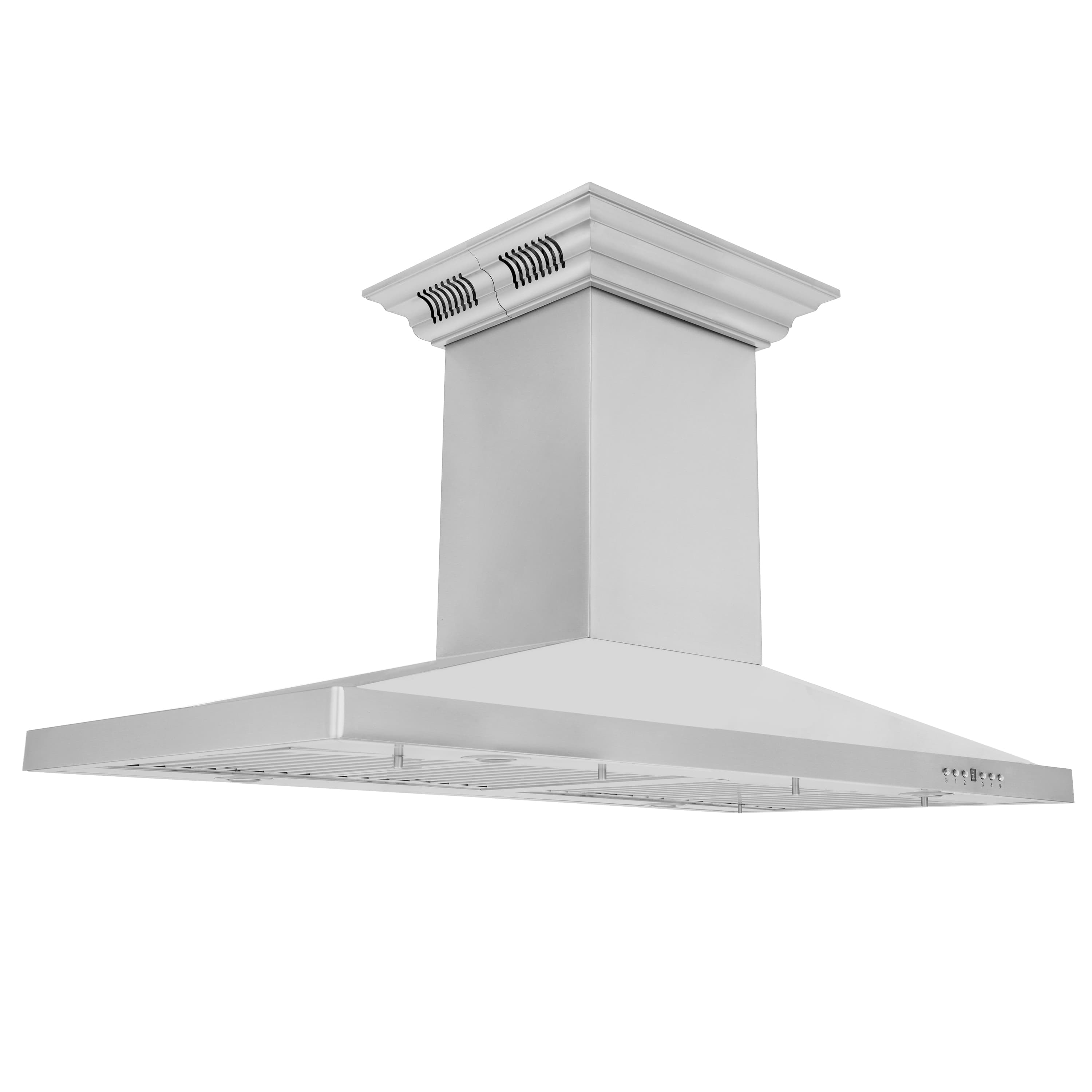 ZLINE 42-Inch Ducted Vent Island Mount Range Hood in Stainless Steel with Built-in CrownSoundBluetooth Speakers (GL2iCRN-BT-42)