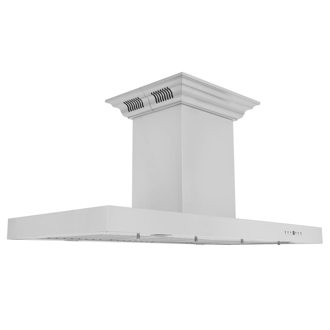 ZLINE 42-Inch Ducted Vent Island Mount Range Hood in Stainless Steel with Built-in CrownSoundBluetooth Speakers (KE2iCRN-BT-42)