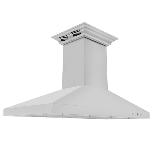 ZLINE 42-Inch Ducted Vent Island Mount Range Hood in Stainless Steel with Built-in CrownSound Bluetooth Speakers (KL3iCRN-BT-42)