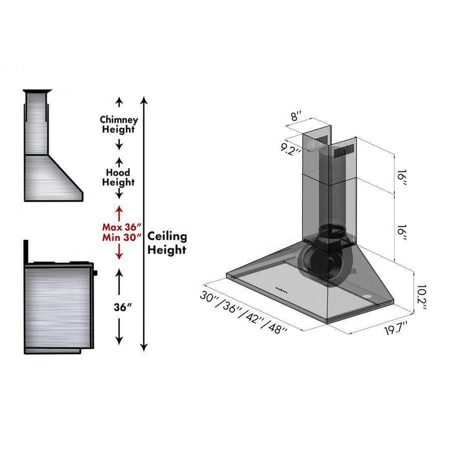 ZLINE 42-Inch Convertible Vent Wall Mount Range Hood in Stainless Steel with Crown Molding (KL2CRN-42)