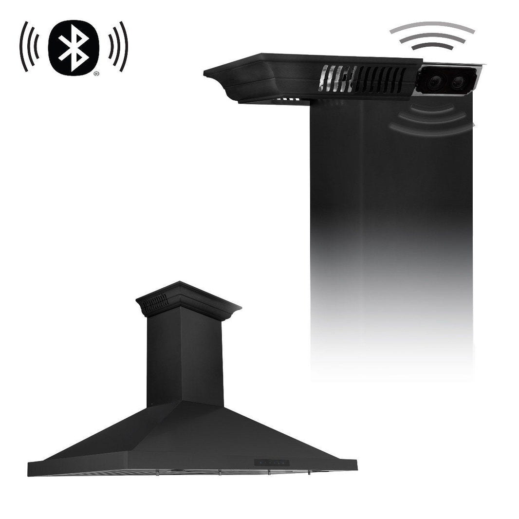 ZLINE 42-Inch Wall Mount Range Hood in Black Stainless Steel with Built-in CrownSound Bluetooth Speakers (BSKBNCRN-BT-42)