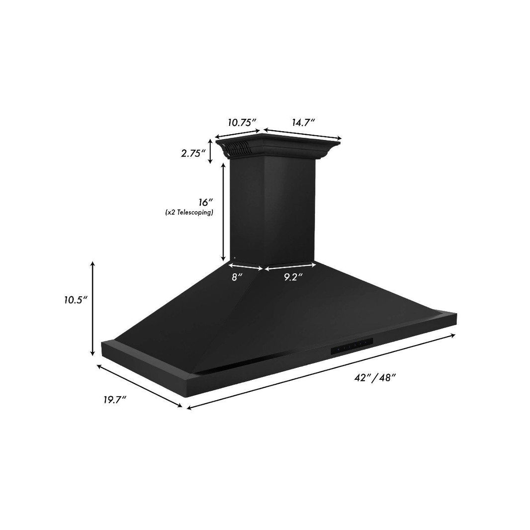 ZLINE 42-Inch Wall Mount Range Hood in Black Stainless Steel with Built-in CrownSound Bluetooth Speakers (BSKBNCRN-BT-42)