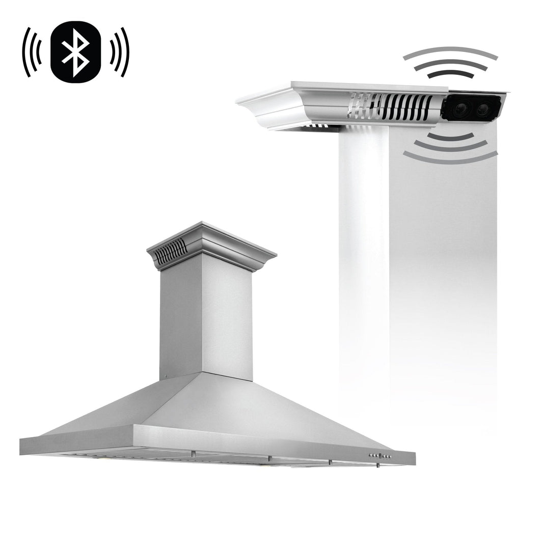 ZLINE 42-Inch Wall Mount Range Hood in Stainless Steel with Built-in CrownSound® Bluetooth Speakers (KBCRN-BT-42)