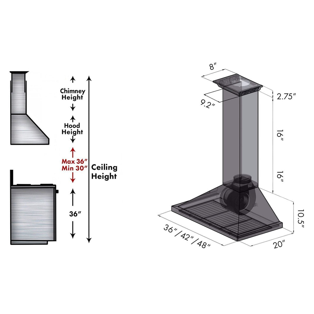 ZLINE 42-Inch Wall Mount Range Hood in Stainless Steel with Built-in CrownSound® Bluetooth Speakers (KBCRN-BT-42)