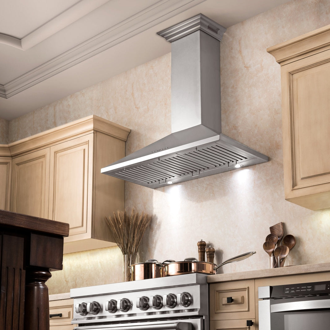 ZLINE 42-Inch Wall Mount Range Hood in Stainless Steel with Built-in CrownSound® Bluetooth Speakers (KL2CRN-BT-42)