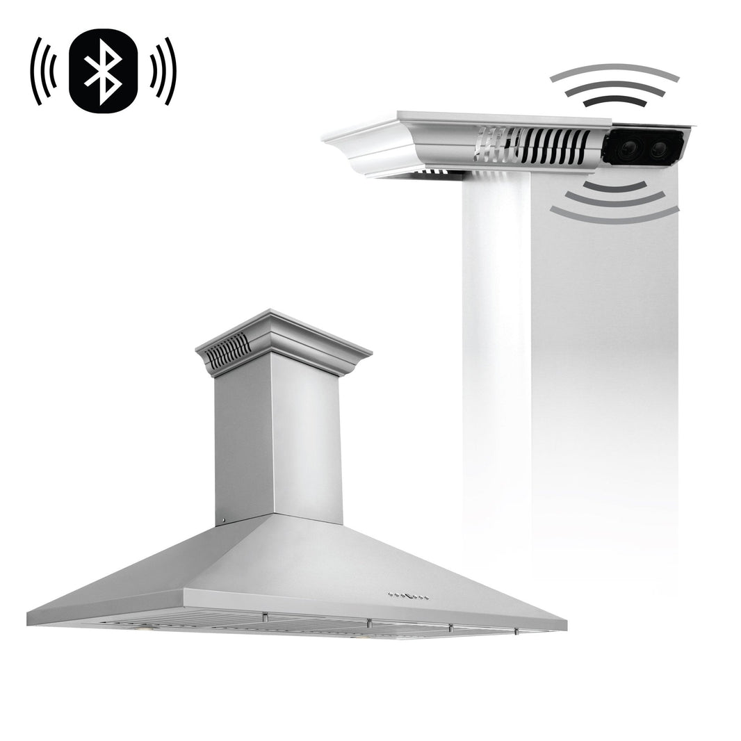 ZLINE 42-Inch Wall Mount Range Hood in Stainless Steel with Built-in CrownSound® Bluetooth Speakers (KL2CRN-BT-42)